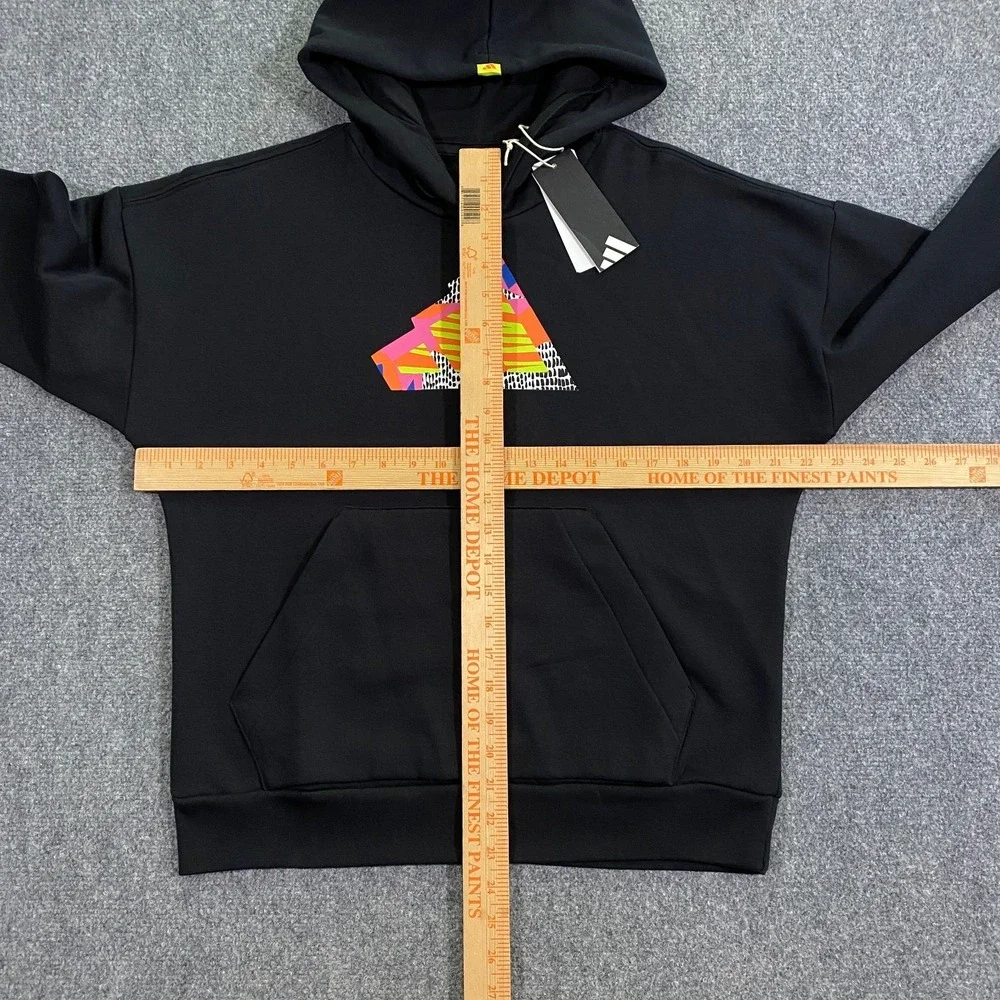 Adidas Abstract Trefoil Logo Hoodie Womens S Black Geometric Fleece Pullover